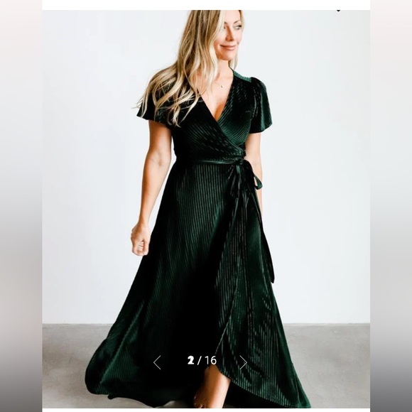 Baltic Born Andi Ribbed Velvet Wrap Dress - Emerald green size S with undershirt - Picture 1 of 16